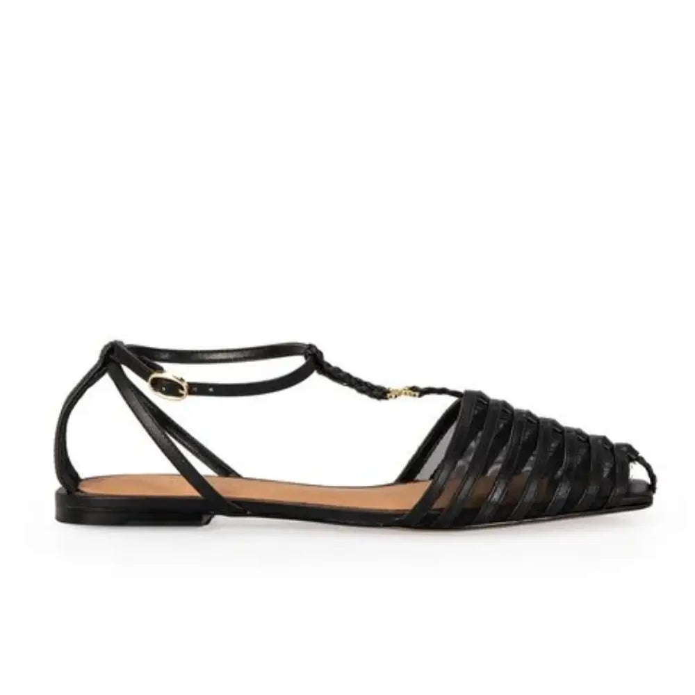 Sandalia Cuero Negro/Dorado