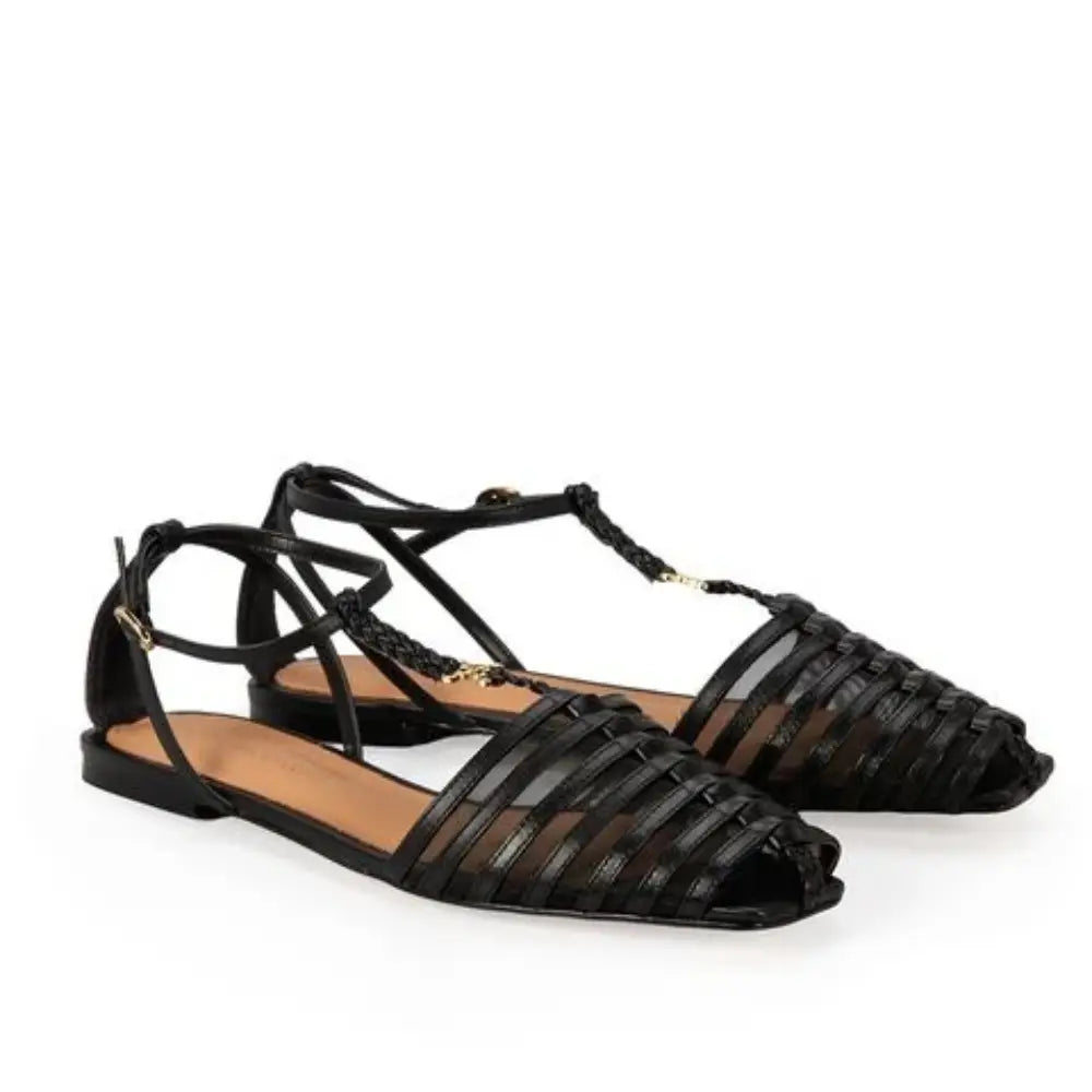 Sandalia Cuero Negro/Dorado