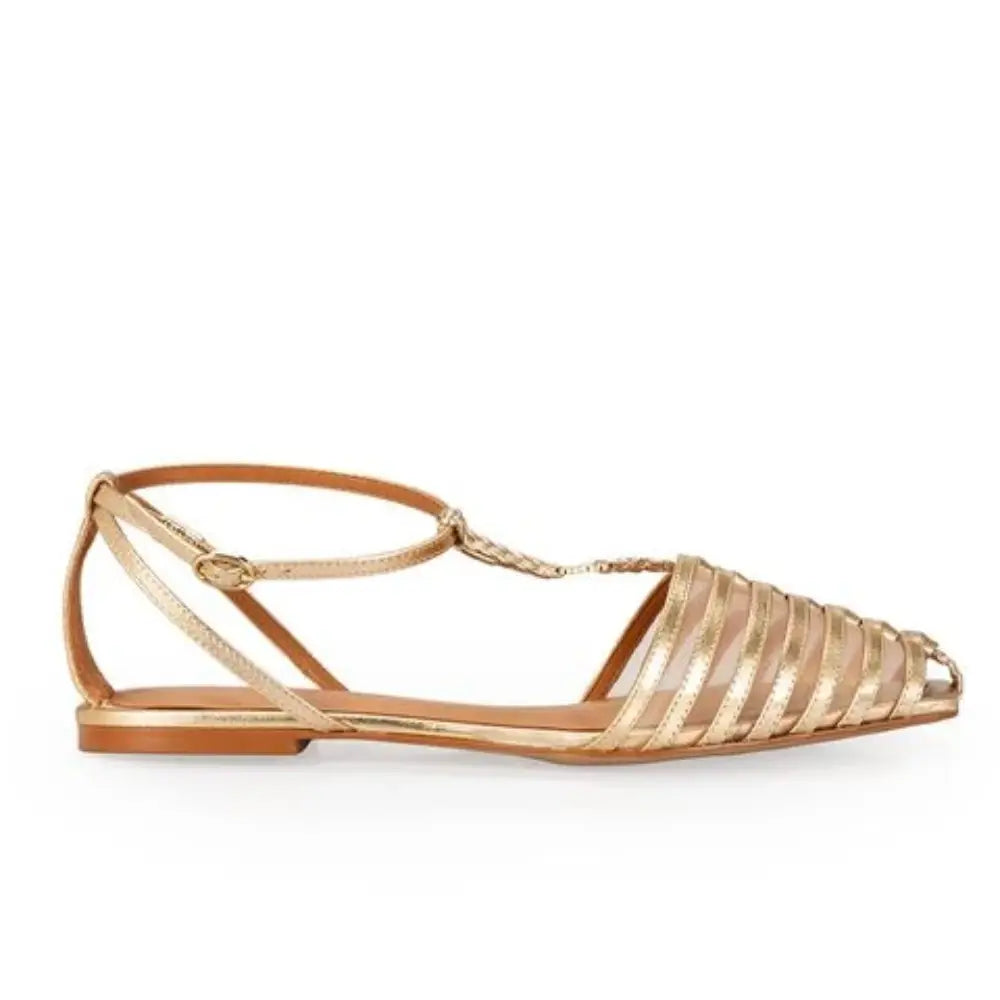 Sandalia Cuero Negro/Dorado
